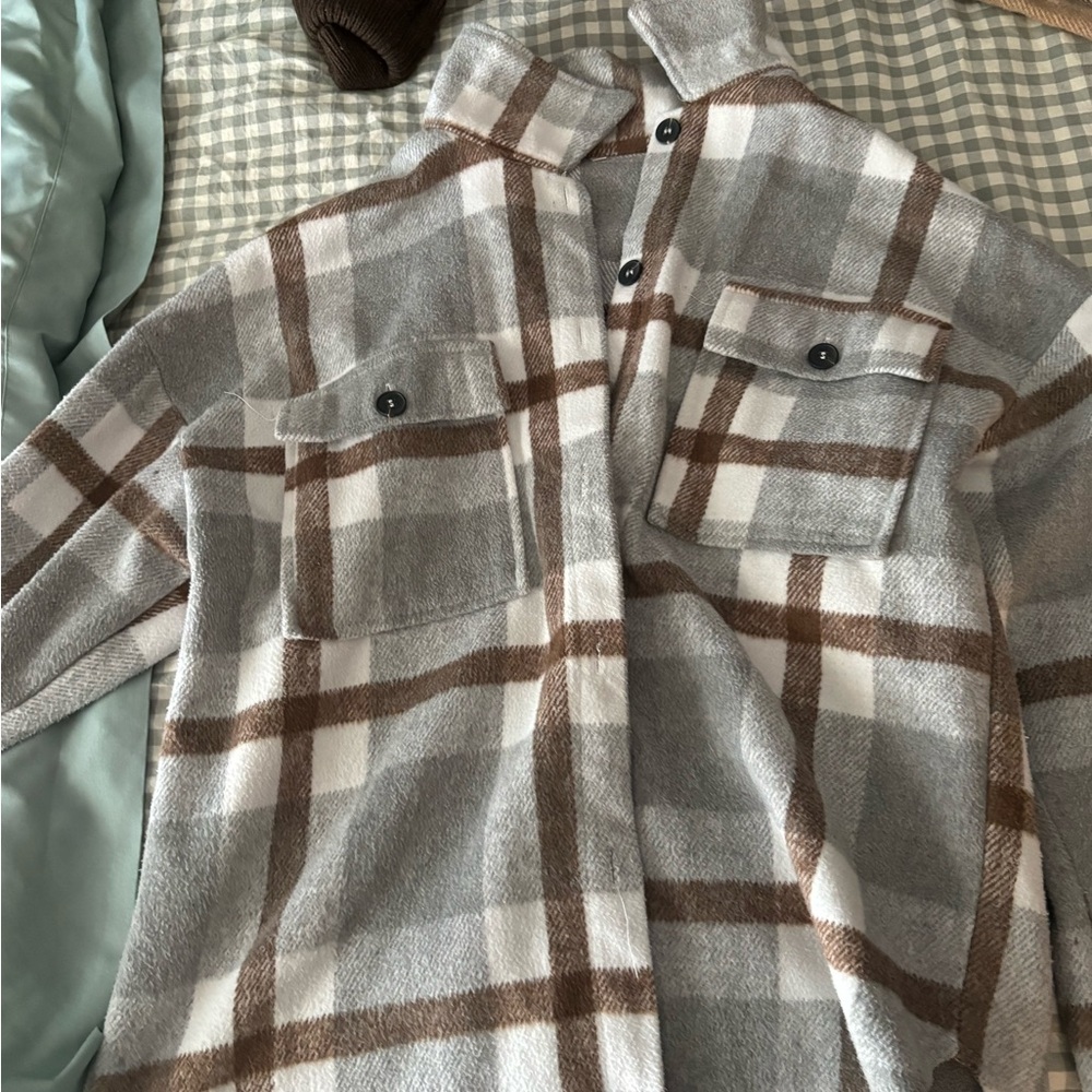 SHEIN Gray and Brown Plaid Shacket